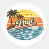 Paul Retro Sunset Name Design Ronde Sticker (Voorkant)