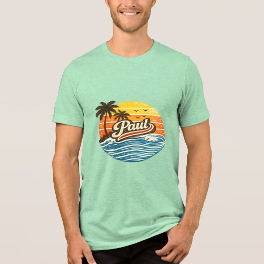 Paul Retro Sunset Name Design Tri-Blend Shirt (Voorkant)
