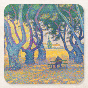 Paul Signac - Place des Lices, Saint-Tropez Vierkante Kartonnen Onderzetter