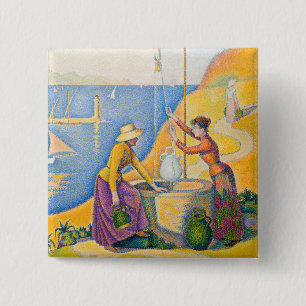 Paul Signac - Vrouwen bij de Waterput Vierkante Button 5,1 Cm