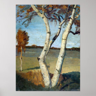 Paula Modersohn-Becker Birch Tree in een landschap Poster