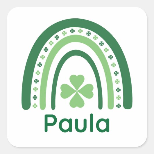 Paula Name Clover Boho Rainbow Vierkante Sticker (Voorkant)