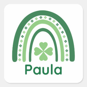 Paula Name Clover Boho Rainbow Vierkante Sticker