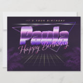 Paula Nom Prénom carte rétro lilas Anniversaire (Devant)