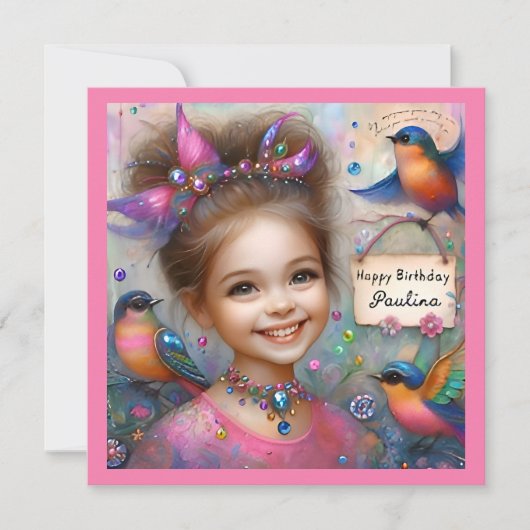 PAULINA ~ Carte d'anniversaire ~ Fille papillon ~ (Devant)