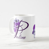  Pauline naam paarse pansy floral Koffiemok (Voorkant links)
