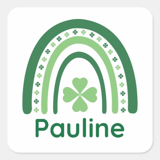 Pauline Name Clover Boho Rainbow Vierkante Sticker (Voorkant)