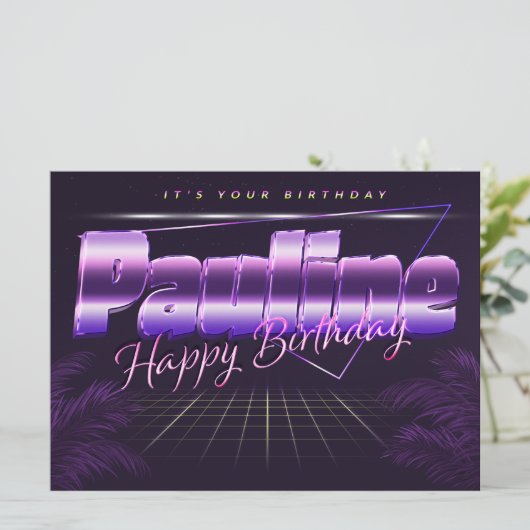 Pauline Nom Prénom carte rétro lilas Anniversaire (Debout devant)