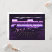 Pauline Nom Prénom carte rétro lilas Anniversaire (Devant/Arrière en situation)