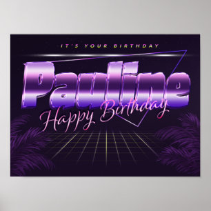 Pauline Nom Vorname lila retro Poster Geburtstag