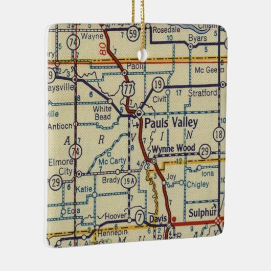 Pauls Valley OK Retro Map Keramisch Ornament (Rechts)