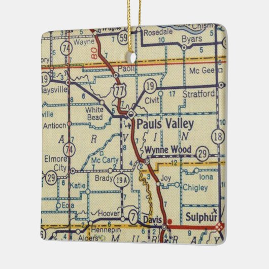 Pauls Valley OK Retro Map Keramisch Ornament (Links)