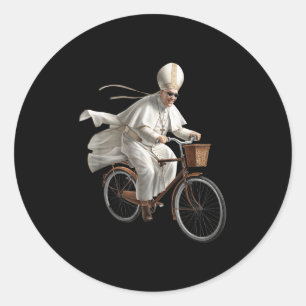 Paus rijdt op fiets katholieke kerk Bijbel Schrift Ronde Sticker