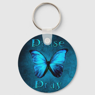 Pause Pray Blue Butterfly Sleutelhanger