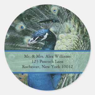 Pauw-adres of save the date-labels ronde sticker