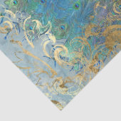 Pauw Blauw Blauwgroen Goud Rococo Scroll Feathers Tissuepapier (Detail)