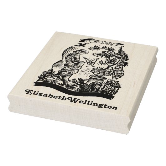 Pauw, Dame, Vlinder, Konijn Ex Libris Boek Rubberstempel (Stempel)