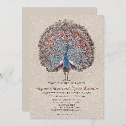 pauw elegante huwelijksuitnodigingen kaart (Voorkant / Achterkant)