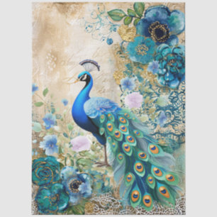 Pauw & Elegante Vervallen Teal Blauwe Bloemen Tissuepapier