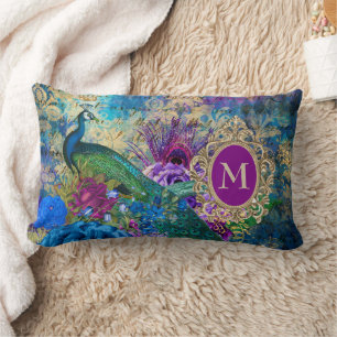 Pauw Elegante Vintage Paarse Turquoise Gouden Mono Kussen