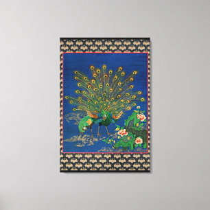 Pauw en Pauw, Japanse illustratie, Canvas Afdruk