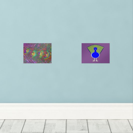  pauw en pauwenveren muurkunst sets (Houten vloer)