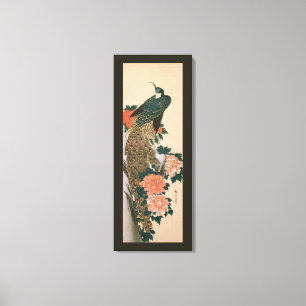 Pauw en Pioenrozen van Hiroshige, Japanse Kunst Canvas Afdruk