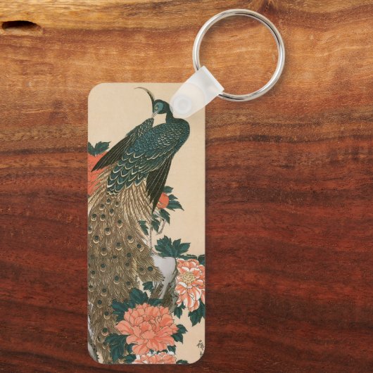 Pauw en Pioenrozen van Hiroshige, Japanse Kunst Sleutelhanger (Achterkant)