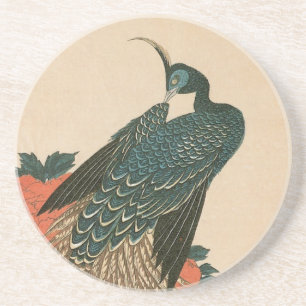 Pauw en Pioenrozen van Hiroshige, Japanse Kunst Zandsteen Onderzetter