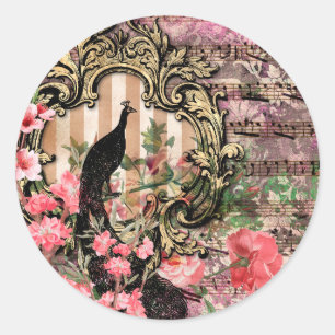pauw floral musical note roze and gold ronde sticker