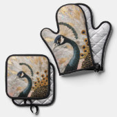  Pauw Gouden Kerst Ovenwant & Pannenlap Set (Voorkant / Achterkant)