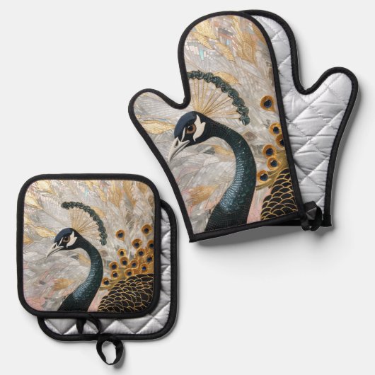  Pauw Gouden Kerst Ovenwant & Pannenlap Set (Voorkant / Achterkant)