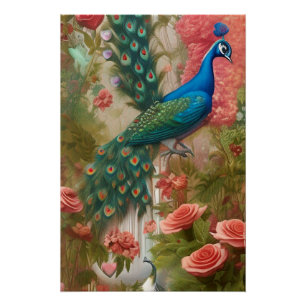 Pauw in Abrikozen Rozen Tuin Perfect Poster