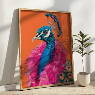 Pauw in bont Dier Mode Kunst Kleurrijk Poster