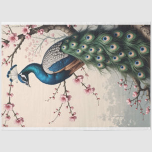 Pauw in een Cherry Blossom Tree Decoupage Tissuepapier