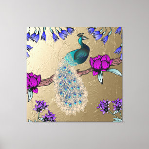 pauw in goud canvas afdruk