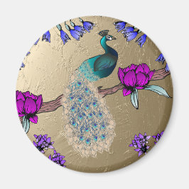 pauw in goud magneet