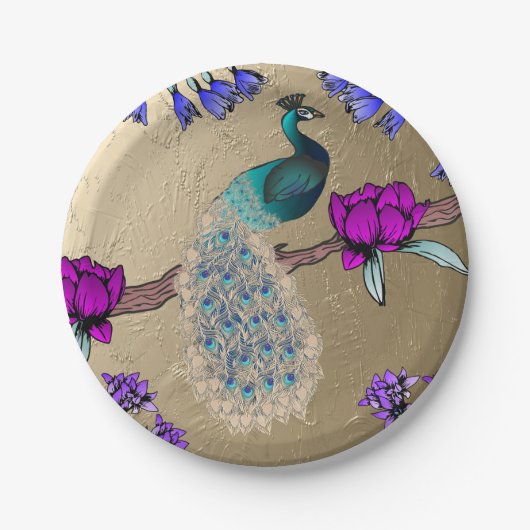 pauw in goud papieren bordje (Voorkant)