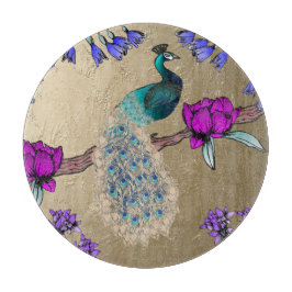 pauw in goud snijplank