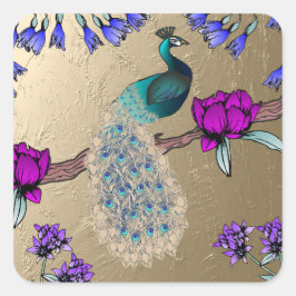 pauw in goud vierkante sticker