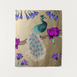 pauw in goud wandkleed