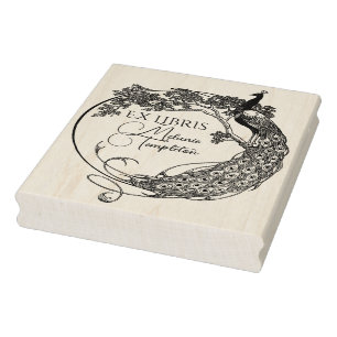 Pauw in ronde kader Art Nouveau Ex Libris Naam Rubberstempel