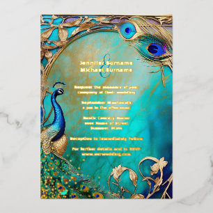 Pauw iriserende veren art nouveau luxe folie uitnodiging