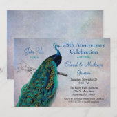 Pauw Jubileum Uitnodiging Vintage Blauwe Vogel (Voorkant / Achterkant)