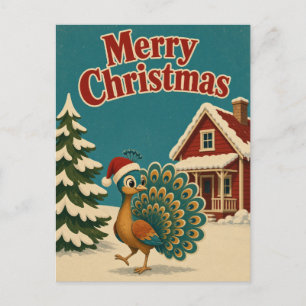 Pauw Kerstmis Rode Cottage Dier Briefkaart