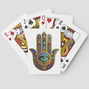 Pauw Kleur Bloemblaadjes Hamsa Groen Derde Oog Pokerkaarten