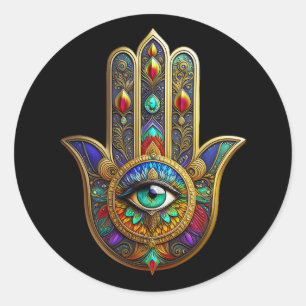Pauw Kleur Bloemblaadjes Hamsa Groen Derde Oog Ronde Sticker