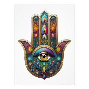 Pauw Kleuren Hamsa met Gouden Derde Oog Foto Afdruk
