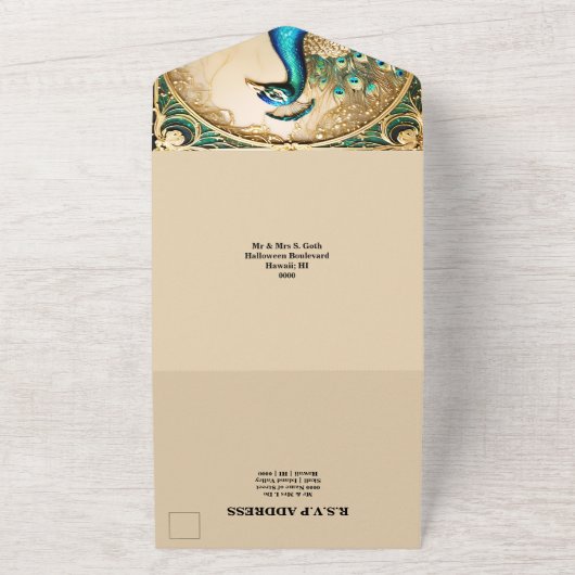 pauw luxueuze art nouveau siervogel all in one uitnodiging (Buitenkant)