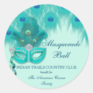 Pauw Maskerade Feest Bal Turquoise Veren Ronde Sticker
